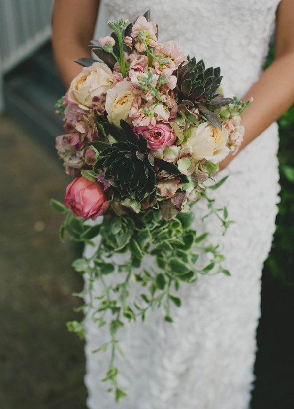 Cascading botanical bride bouquet from Whole Foods. Gorgeous! From a grocery store - who would have thought!