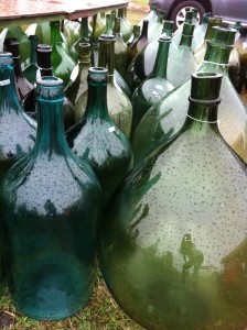 Glass vases of every size and color! These green vases would make the perfect centerpiece for the Navajo wedding I'm dreaming up!