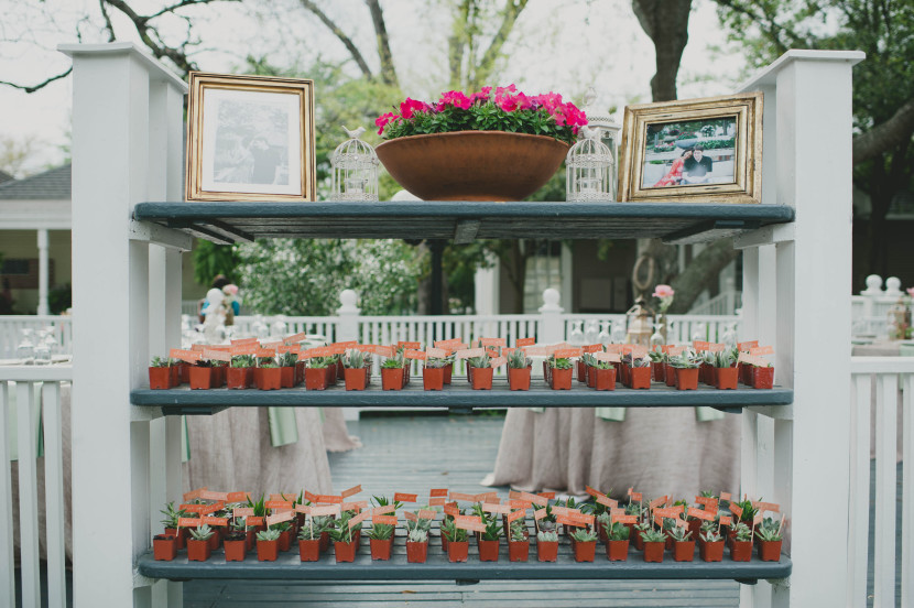 The built in shelving at Bammel is the ideal place for photos, favors or adorable individual succulents.