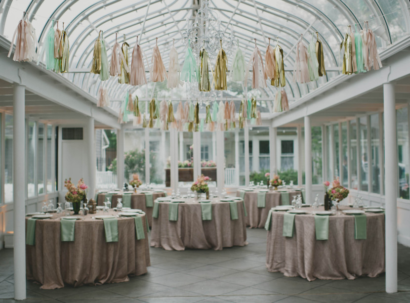 Streamers the bride bought from Etsy were the perfect touch of whimsy for the Gardens conservatory.