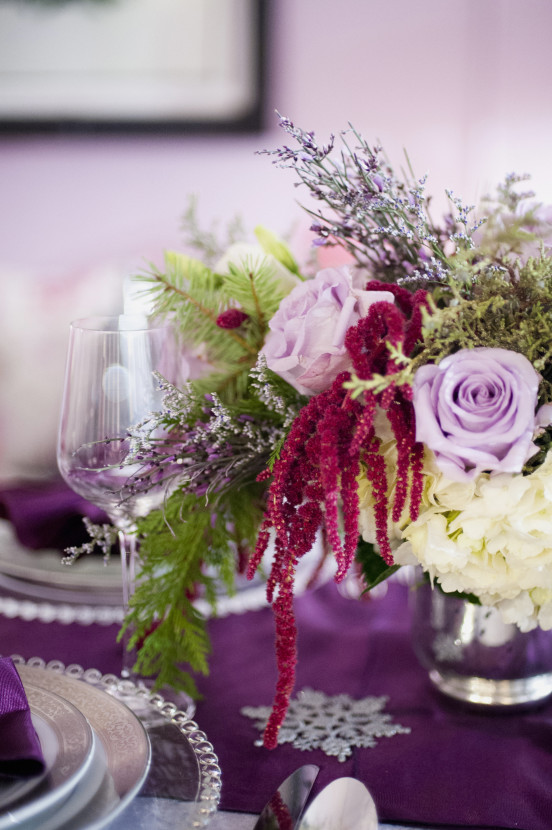 The red hanging amaranthus was the perfect pop of color against the lavender and purple blooms.