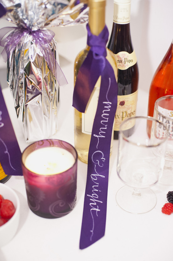 Amazing what a little ribbon and hand-lettering can do to an ordinary wine bottle. Thank you Rachel of Art by Rachel Neiman for the outstanding calligraphy work!