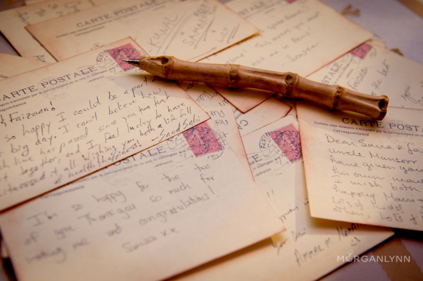 Guests left their well wishes on vintage postcards, incorporating the theme and the couples love for travel.