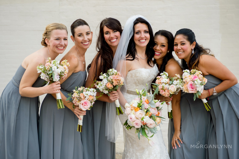 The beautiful bride and her ladies in waiting. The bouquets are just the right amount of color for the muted color palette. Floral by Flowers by Olivia. 