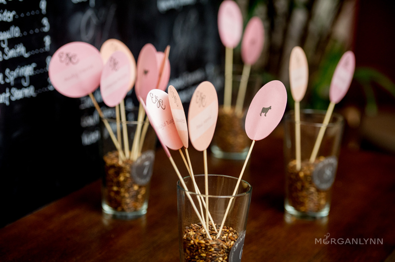 We are dual purpose fanatics and love how Emily used the escort cards to display her guests entree choices!