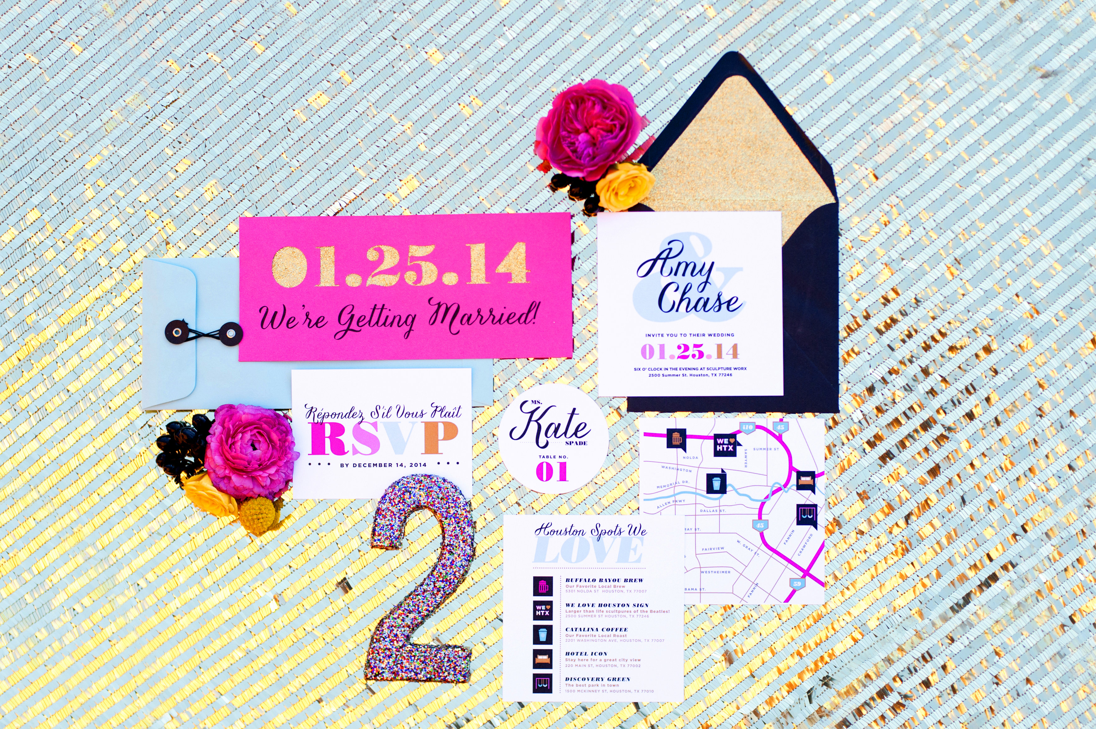 Typography heaven! Gold Fox Paper hit it out the park with bold graphics and bright colors for our Kate Spade invitation suite.